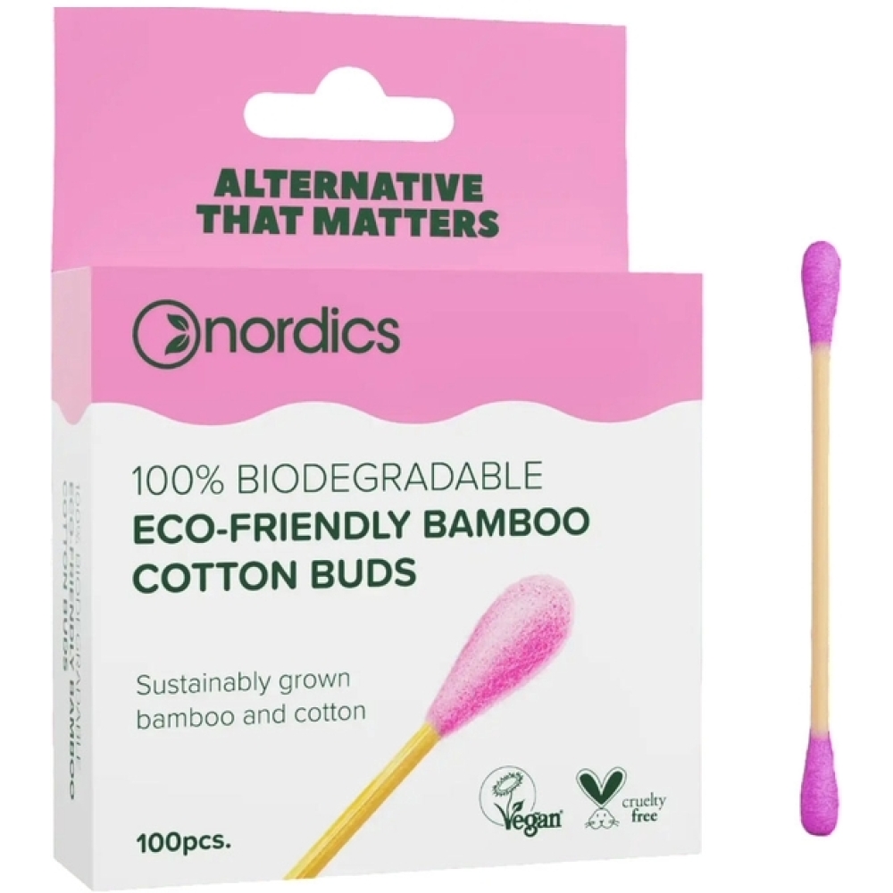 NORDICS - Cotonetes bambu com algodão rosa, 100un