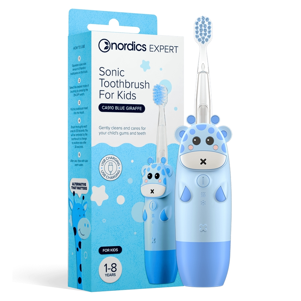 NORDICS - Escova elétrica CA910 (USB), p/ criança (1-8 anos), girafa azul