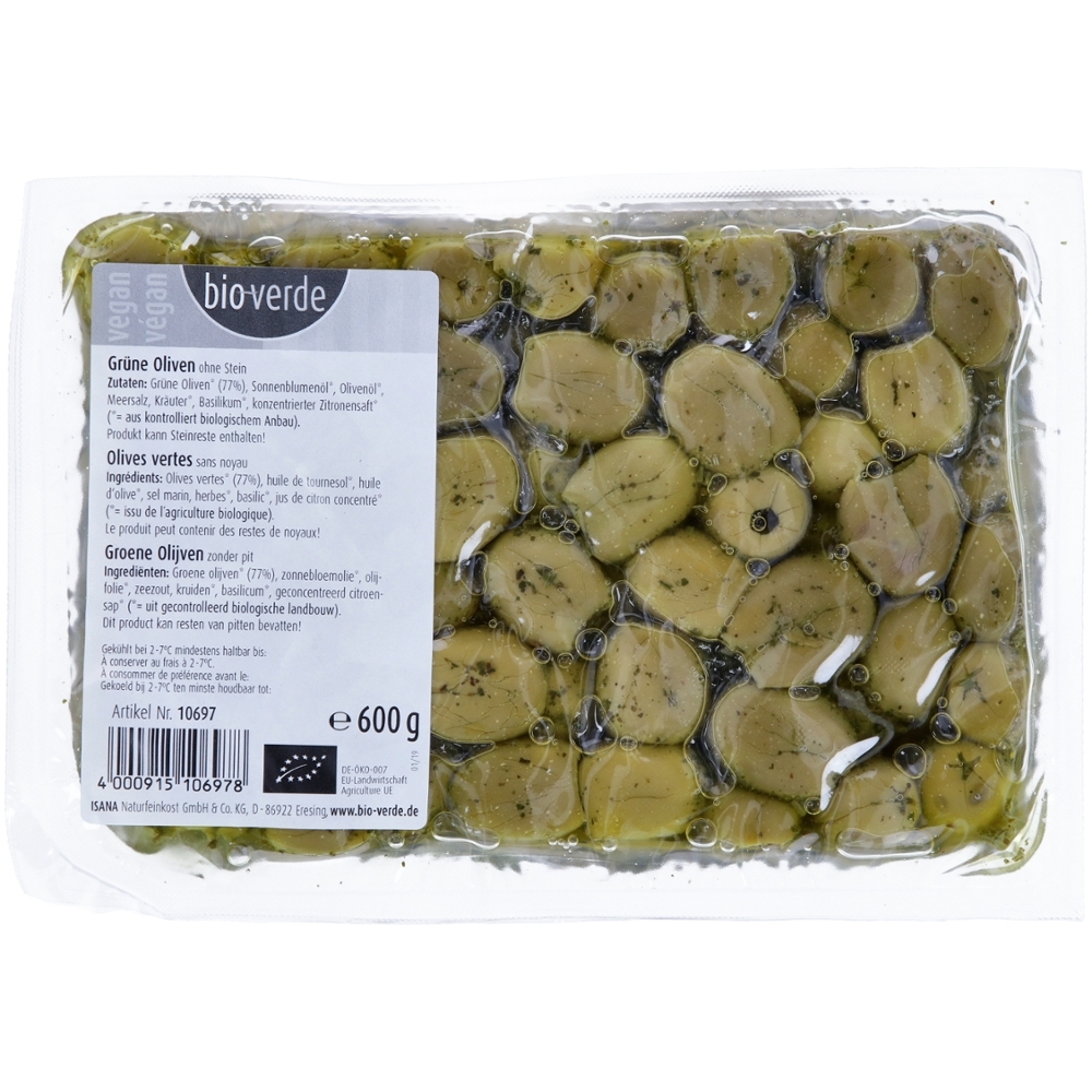 BIO - Azeitonas verdes s/ caroço, 600g