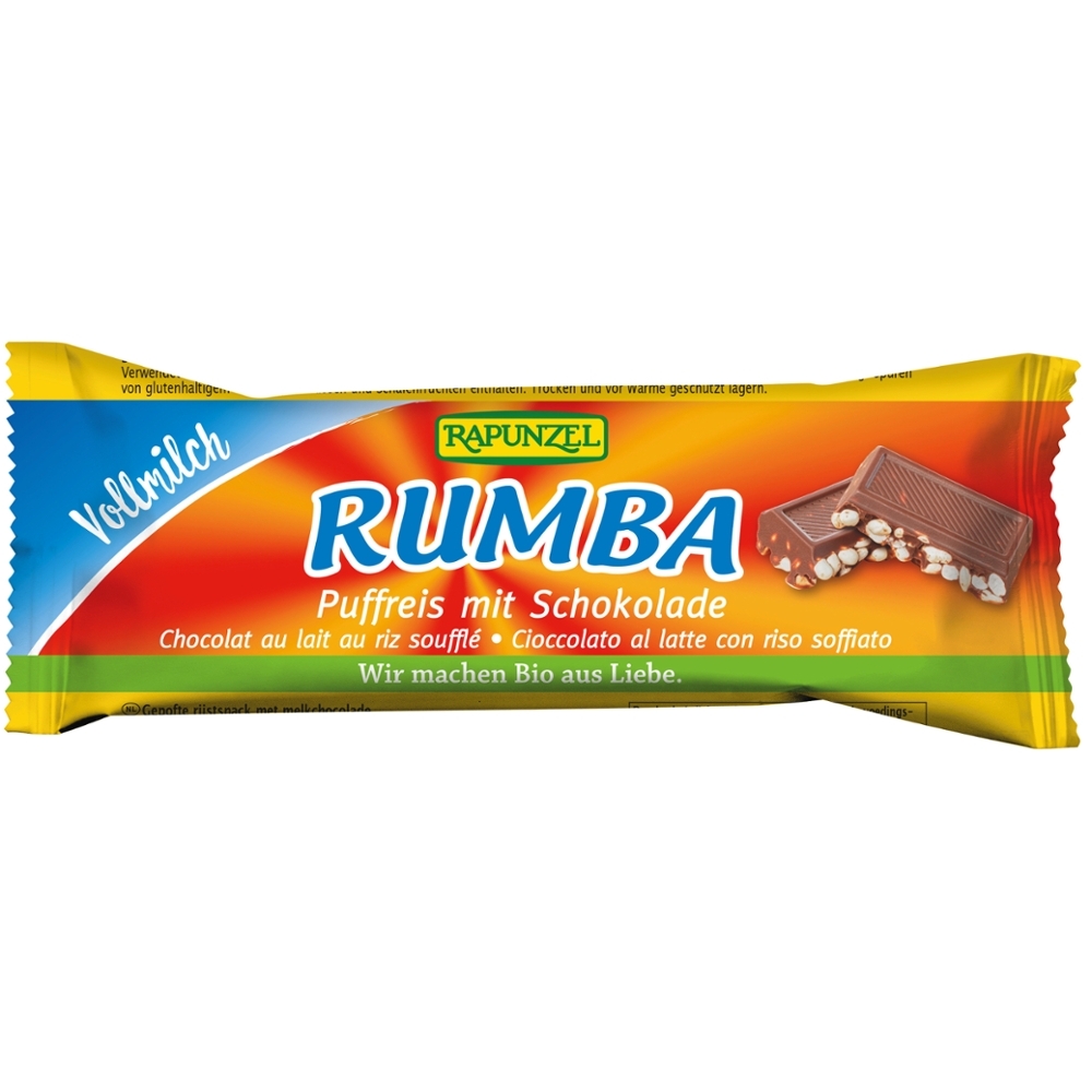 BIO - Rumba - Barrita de arroz estaladiço, com chocolate leite gordo, 50g