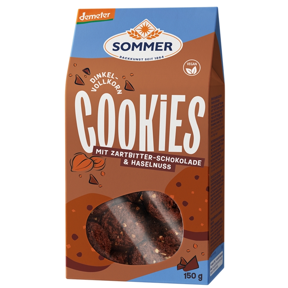BIO - Cookies de ESPELTA c/ Chocolate e avelã, Vegan, DEMETER, 150g