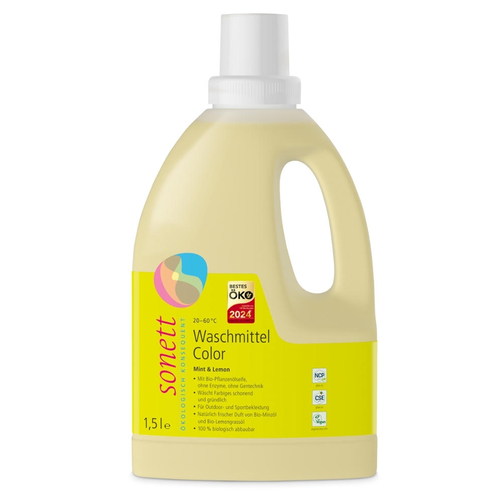 Detergente líquido p/ roupa de cor, 20-60°C, Menta & Limão, 1,5L