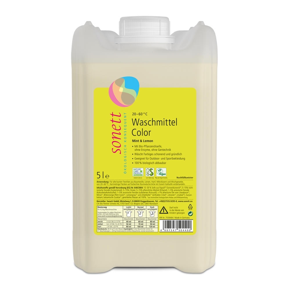 Detergente líquido p/ roupa de cor, 20-60°C, Menta & Limão, 5L