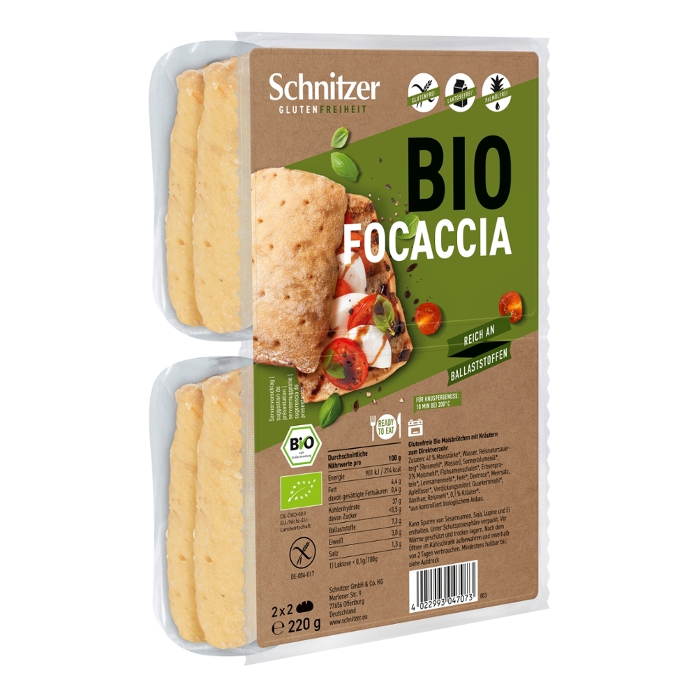 BIO - Pão Focaccia, SEM GLÚTEN, 4 pães, 220g