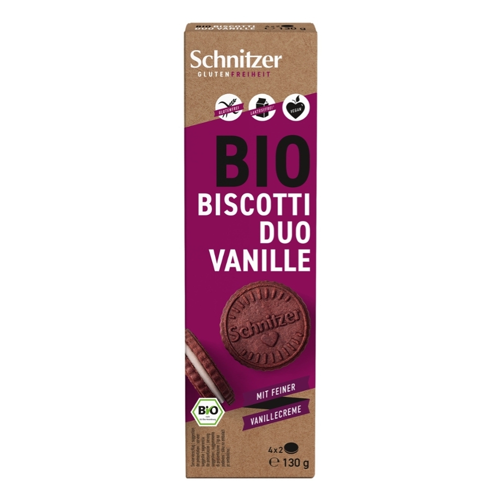 BIO - Biscoitos de cacau com recheio de creme de baunilha (25%),SEM GLÚTEN, VEGAN, 130G