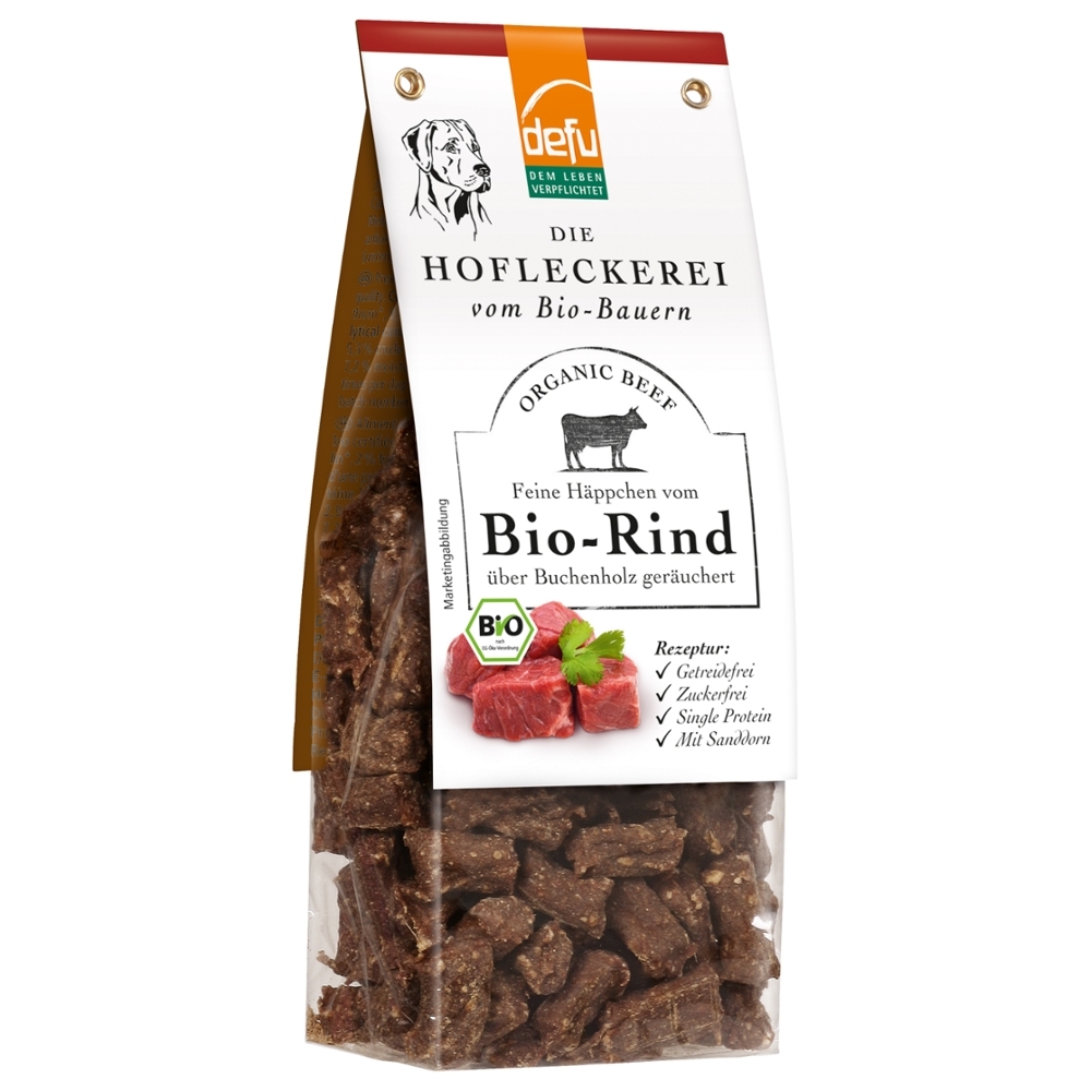 DEFU BIO - SNACK p/ Cão - Deliciosos pedaços de carne de Vaca fumada, 125g