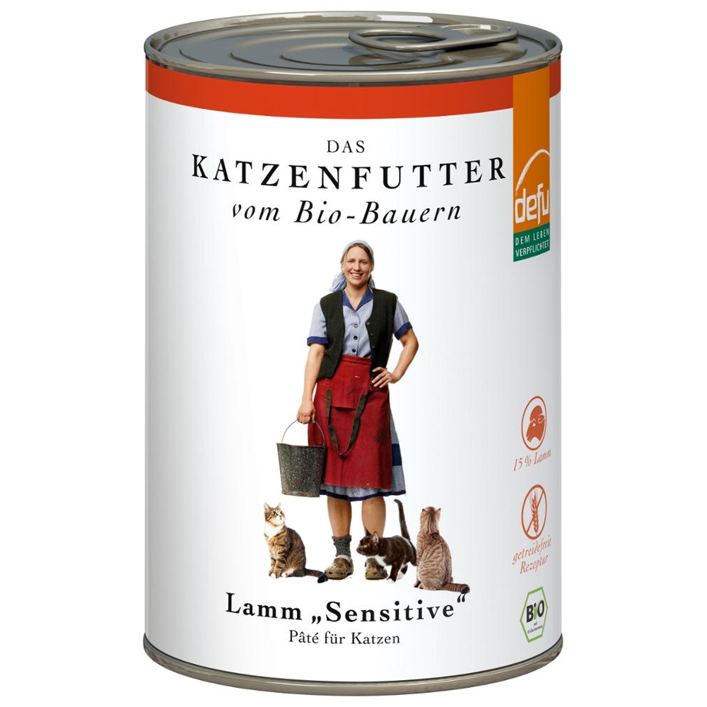 DEFU BIO - Gato, Refeição húmida, Paté de Borrego "sensitive", 410g