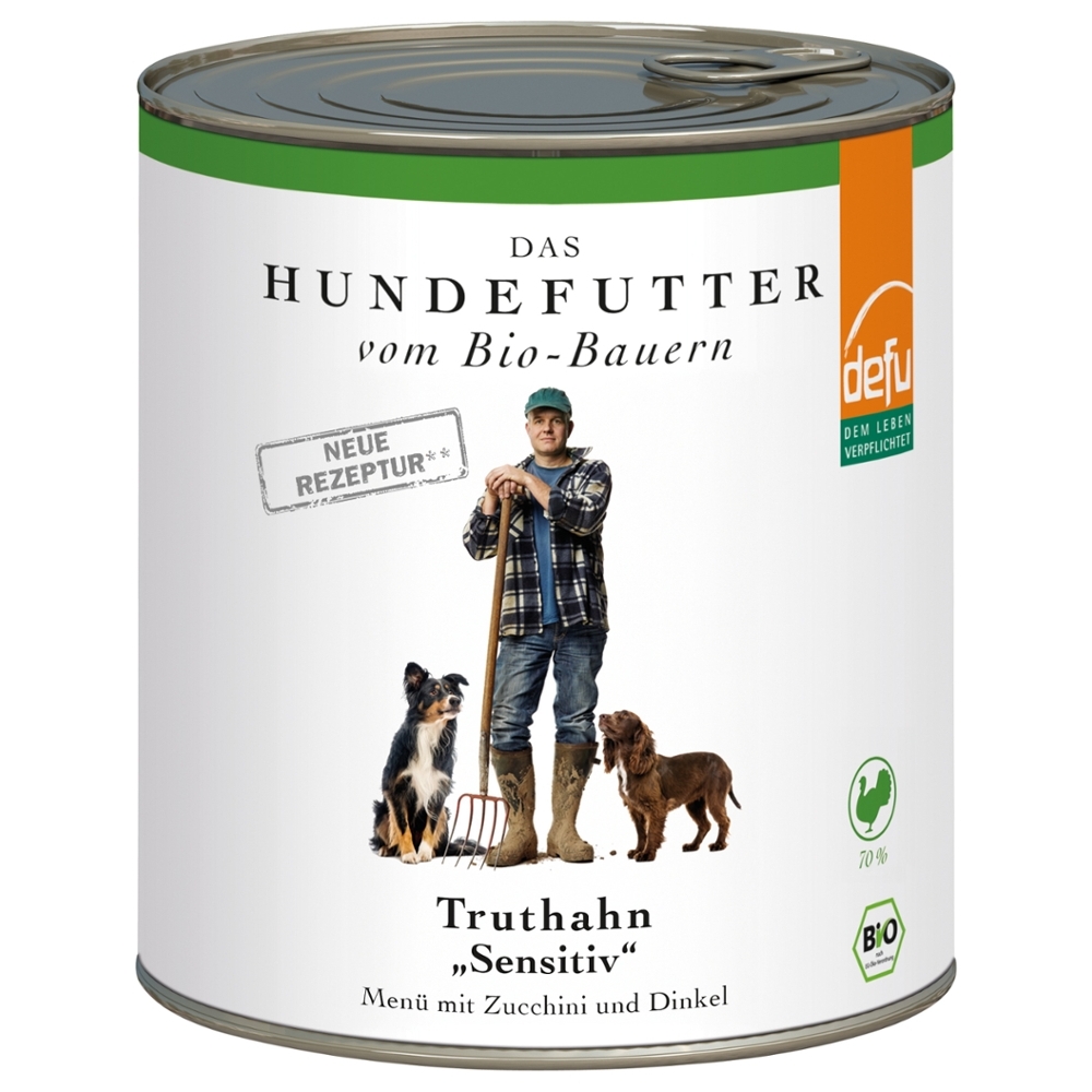 DEFU BIO - Cão adulto, Refeição húmida Peru "sensitive", em lata, 800g