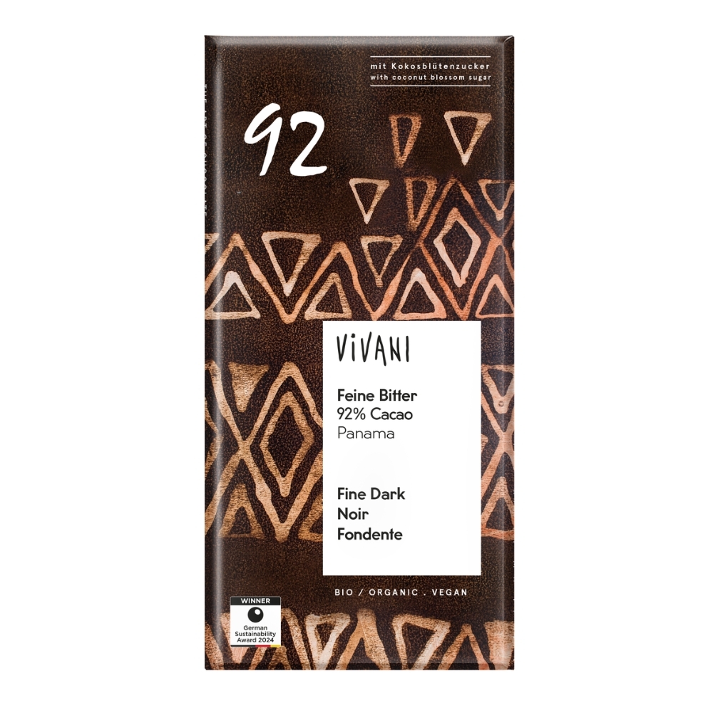 VIVANI - Chocolate BIO - Escuro 92% Cacau c/ açúcar Flor de Coco, 80g