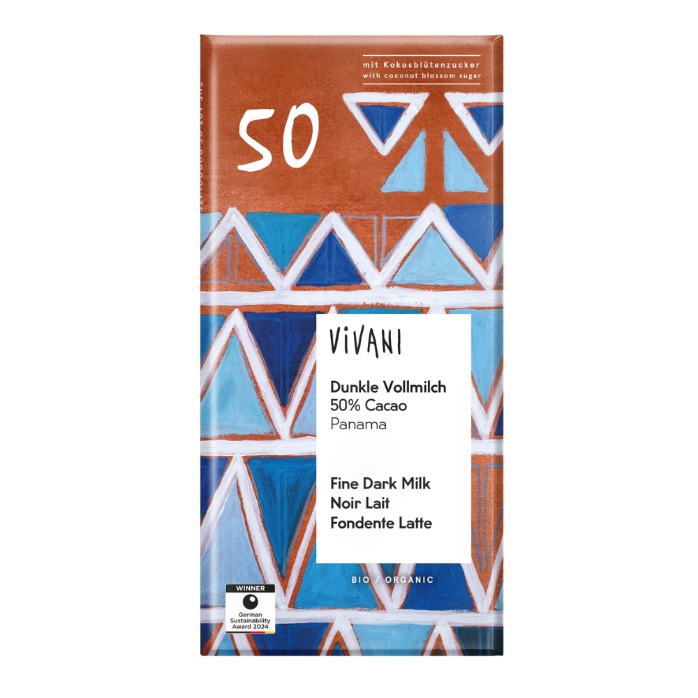 VIVANI - Chocolate BIO - Leite c/ 50% Cacau Panamá & açúcar Flor de Coco, 80g