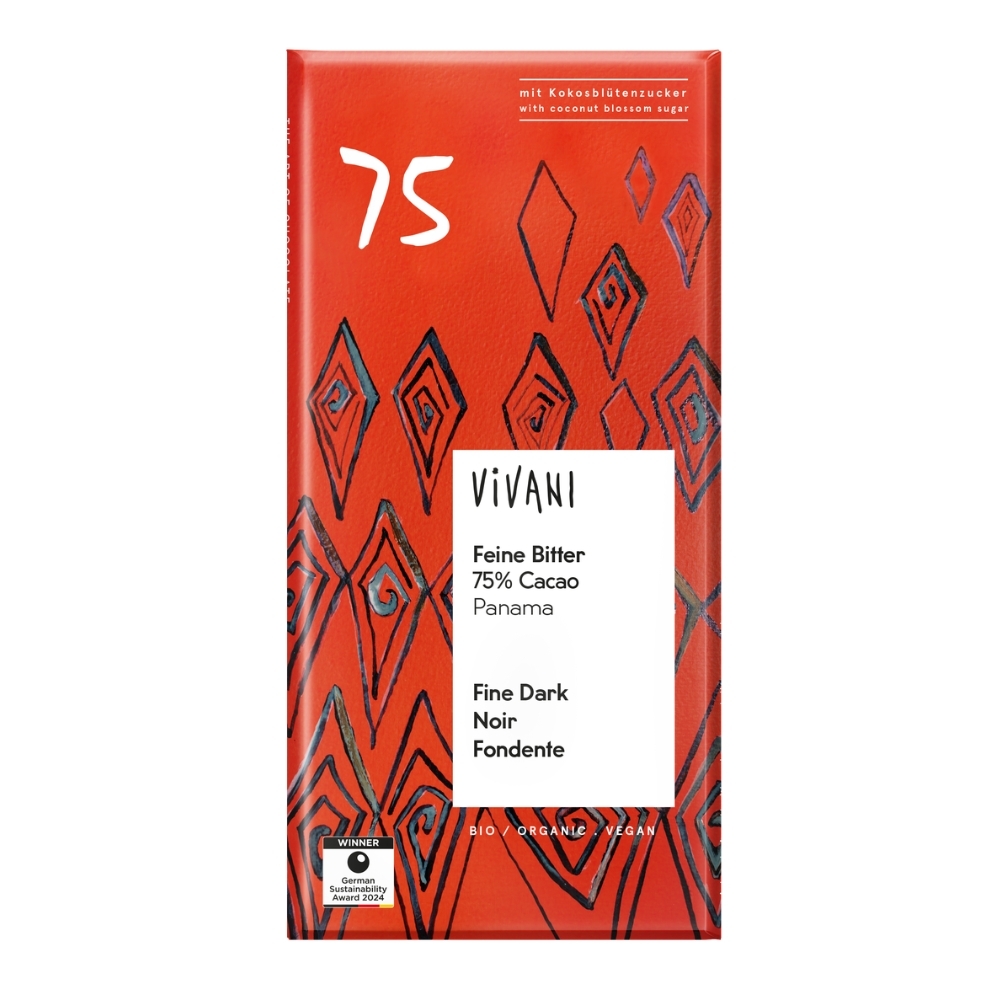 VIVANI - Chocolate BIO - Escuro 75% Cacau c/ açúcar Flor de Coco, 80g