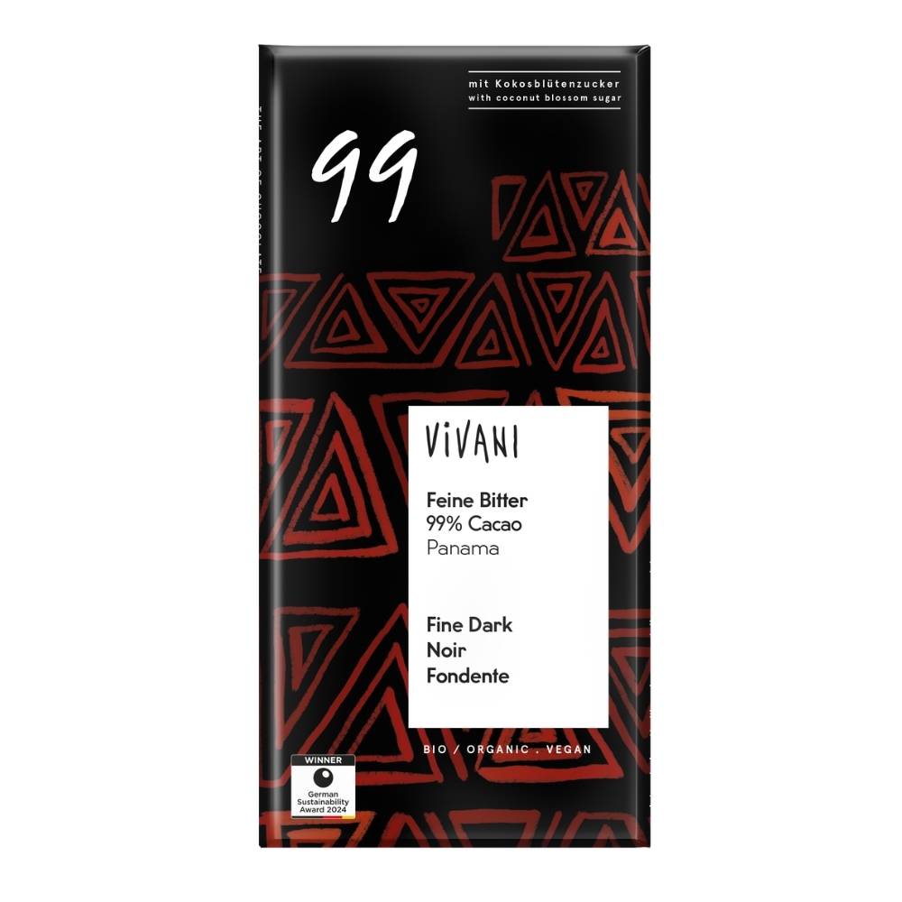VIVANI - Chocolate BIO - Escuro 99% Cacau c/ açúcar Flor de Coco, 80g