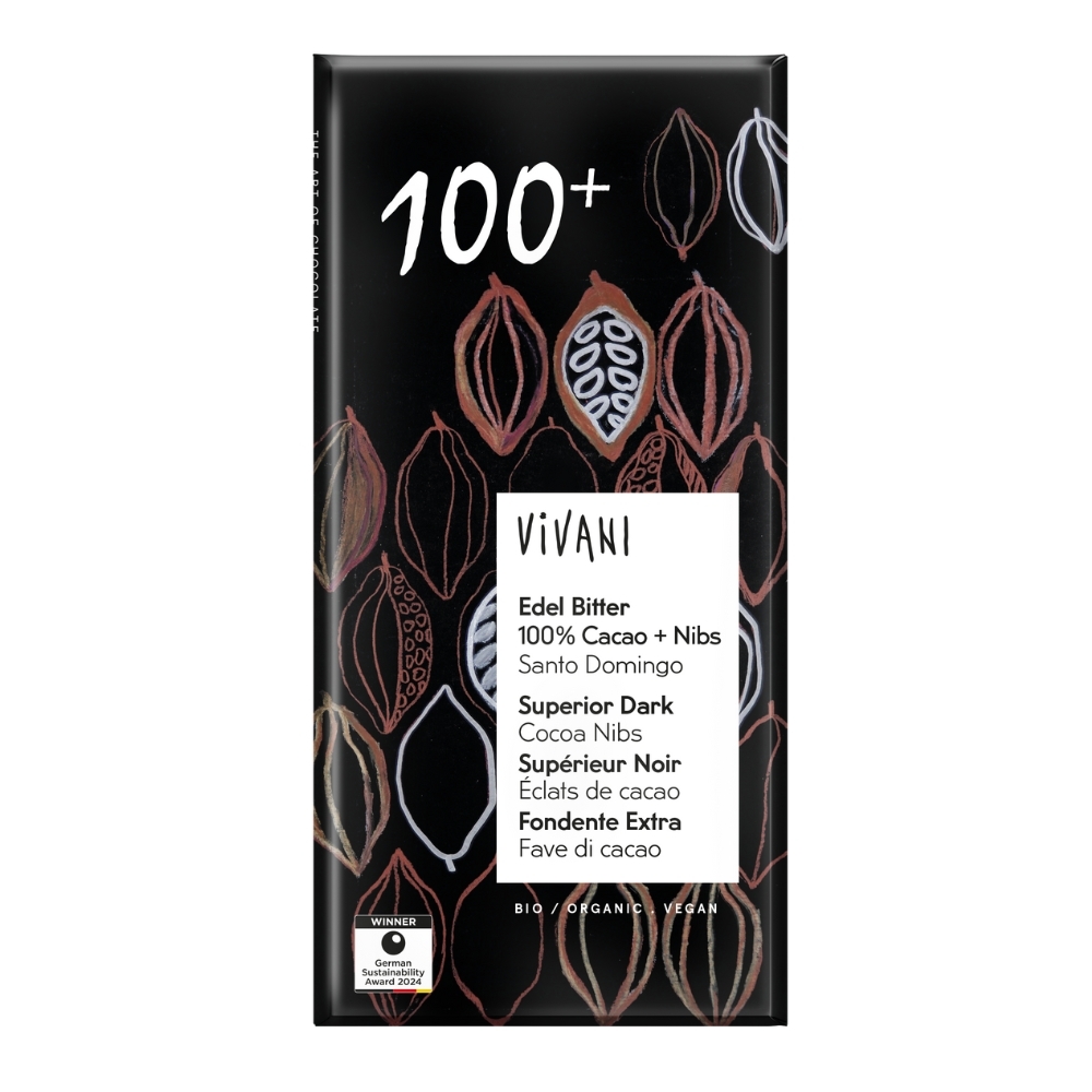 VIVANI - Chocolate BIO - Escuro 100% Cacau c/ NIBS Cacau, 80g