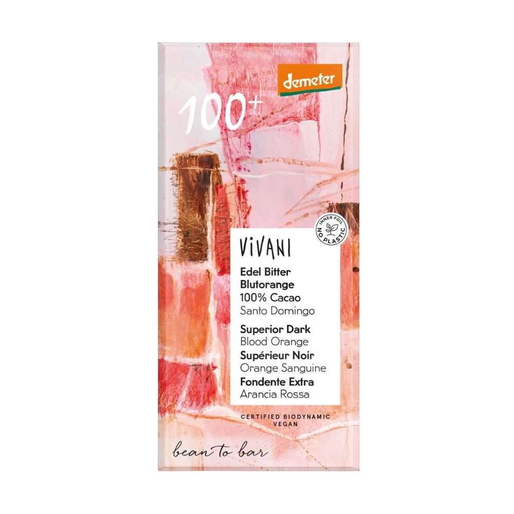VIVANI - Chocolate BIO - Escuro Superior 100% Cacau Santo Domingo e Laranja Sanguínea, Demeter, 90g