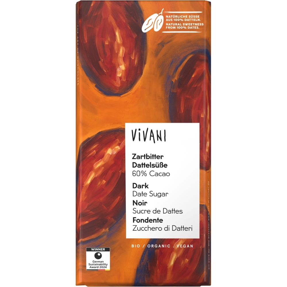 VIVANI - Chocolate BIO - Escuro 60% Cacau c/ Tâmaras, 80g