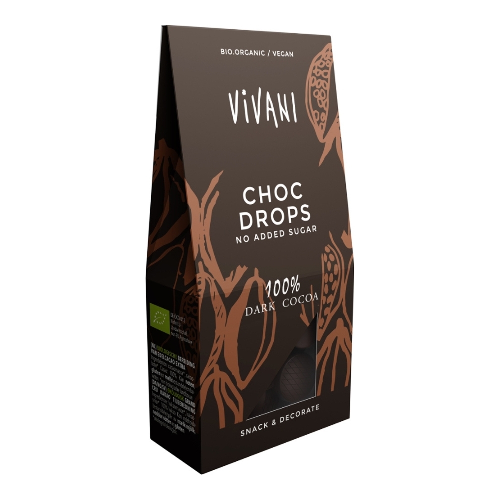 BIO - VIVANI - Gotas de Chocolate, 100% Cacau, VEGAN, 100g

