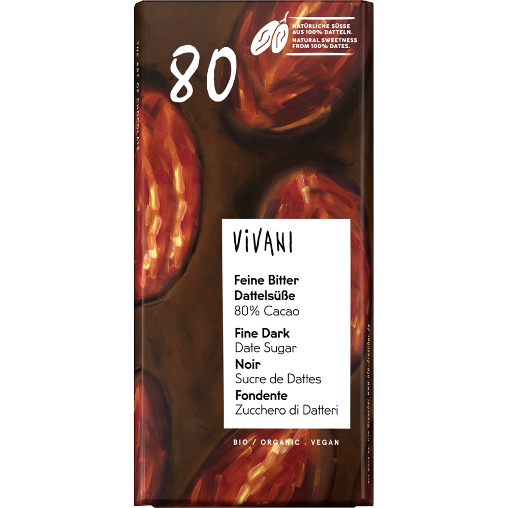 VIVANI - Chocolate BIO - Escuro 80% Cacau c/ Tâmaras, 80g