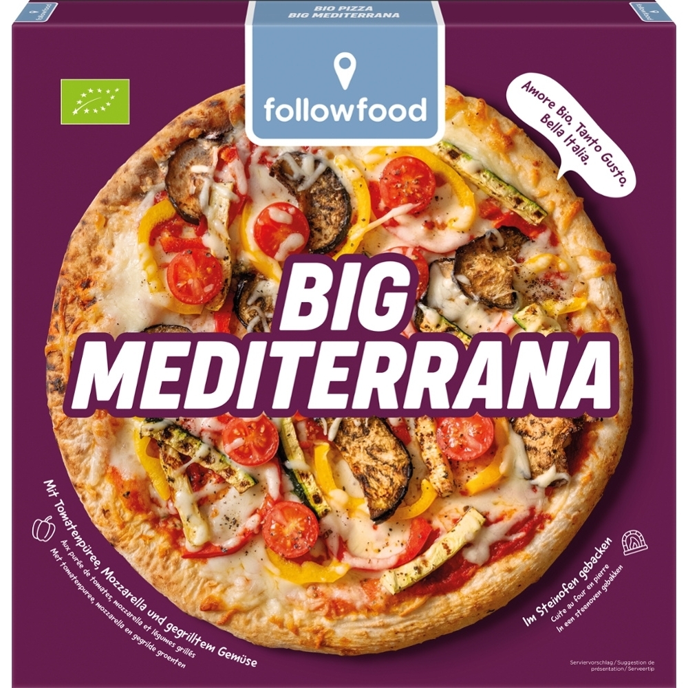 BIO - Pizza Mediterrânea com Legumes Grelhados, Massa Fofa, Familiar, Forno de Pedra a Lenha, 530g