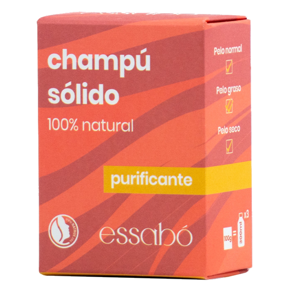 ESSABÓ - Champô sólido 100% Natural, Purificador, Óleo de Romã - Argila Vermelha, 100g