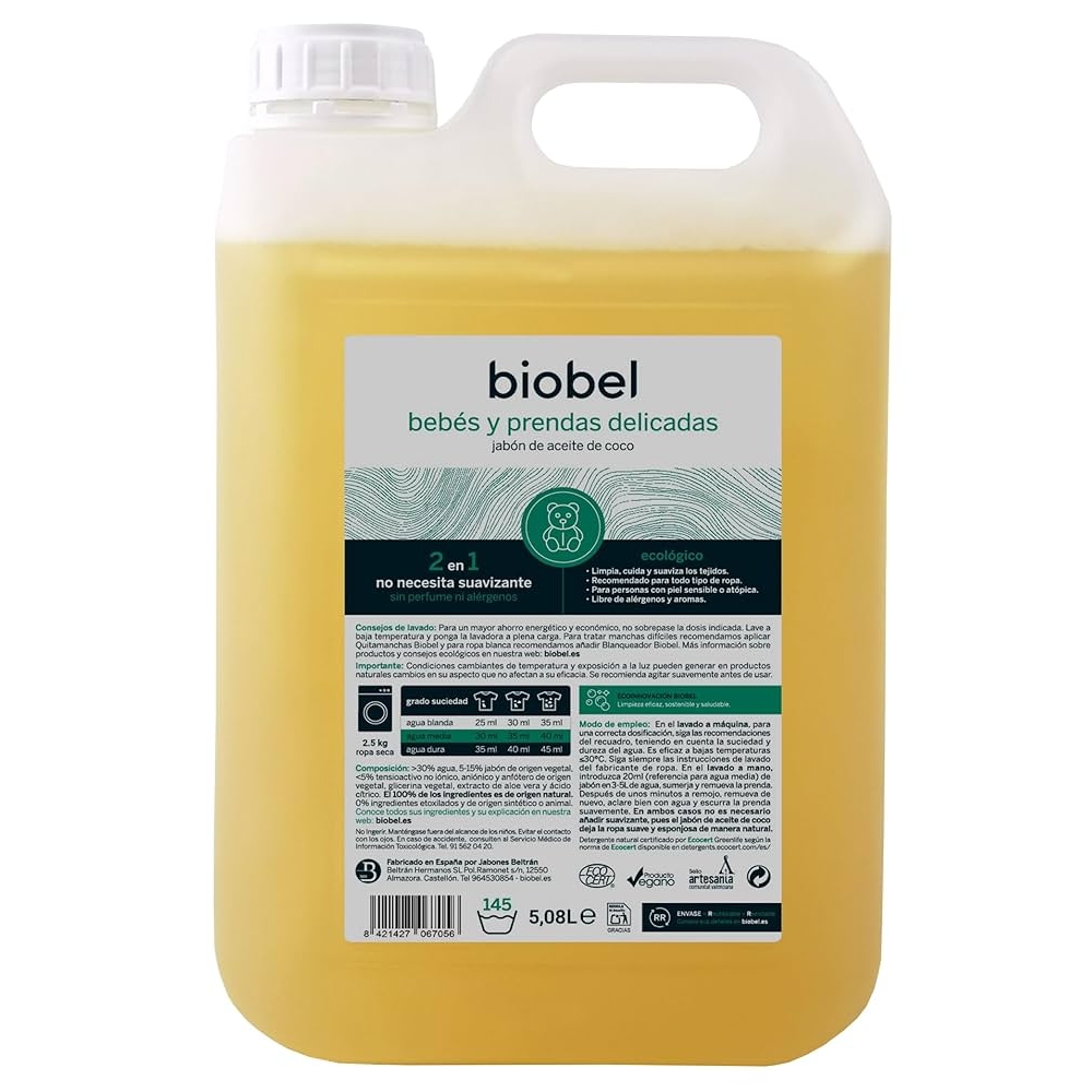BIOBEL - Detergente líquido, roupa de bebé e delicada, 2 em 1, 5L