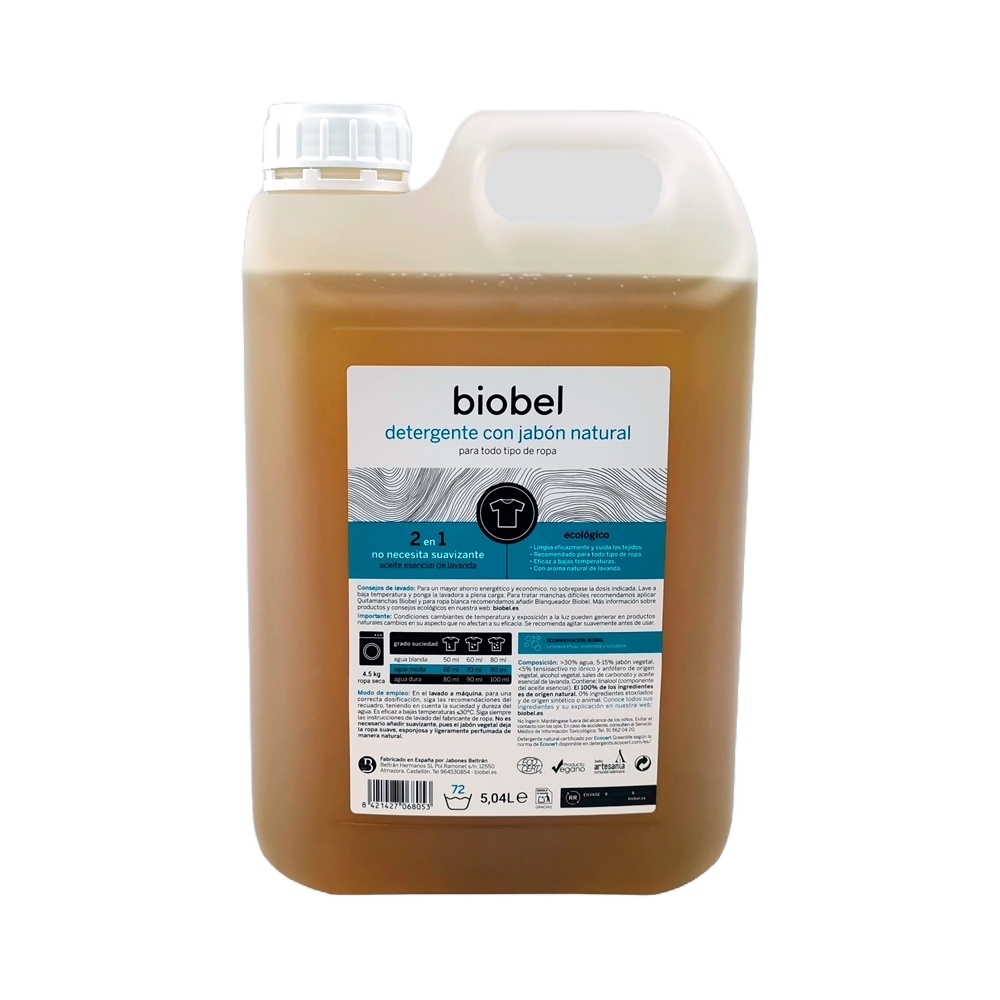 BIOBEL - Detergente líquido para roupa, Sabão Natural com Alfazema 2 em 1, 5L