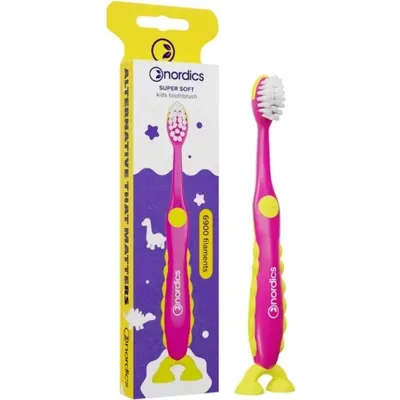 NORDICS - Escova de dentes p/ criança Rosa e Amarelo, Dinossauro, 6900 filamentos