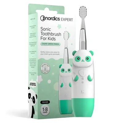 NORDICS - Escova elétrica CA2610 (pilha), p/ criança (1-8 anos), panda verde