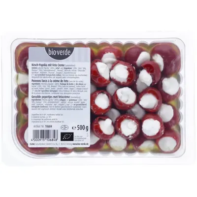 BIO - Pimentos cereja c/ creme de queijo Feta, picante, 500g