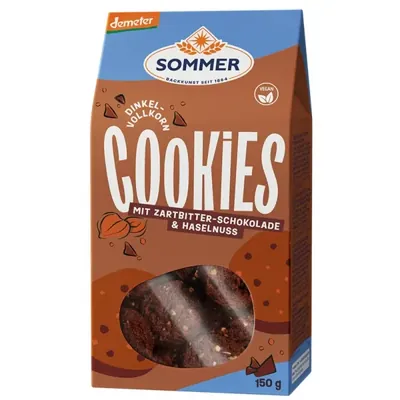 BIO - Cookies de ESPELTA c/ Chocolate e avelã, Vegan, DEMETER, 150g