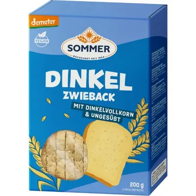 BIO - Tostas de ESPELTA sem açúcar, VEGAN, DEMETER, 2x100g