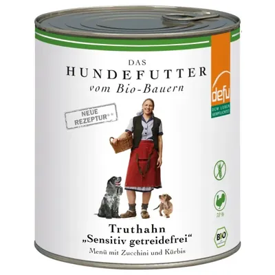 DEFU BIO - Cão adulto, Refeição húmida Peru "sensitive", em lata, Sem glúten, 800g