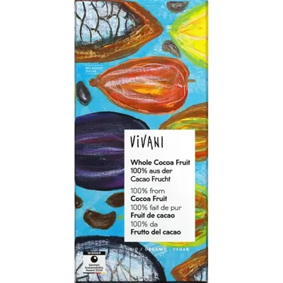 VIVANI - Chocolate BIO  Escuro, 100% da Fruta de Cacau inteira, 80g