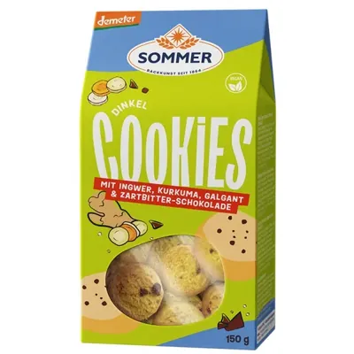 BIO - Bolachas de Espelta com Gengibre, Cúrcuma, Galanga e Chocolate escuro, Vegan, DEMETER, 150g
