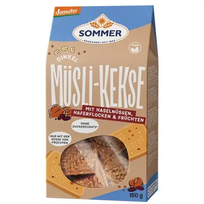BIO - Biscoitos de Espelta, Muesli e Avelã, Vegan, DEMETER, 150g