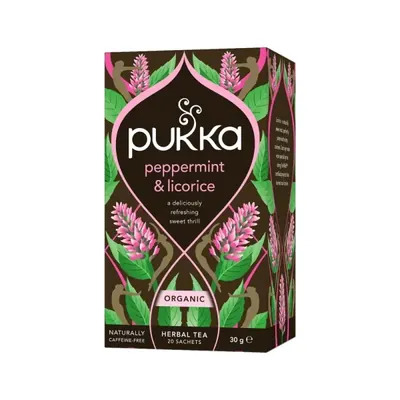BIO - PUKKA - Hortelã-pimenta e alcaçuz, 20 saq. x 1,5g